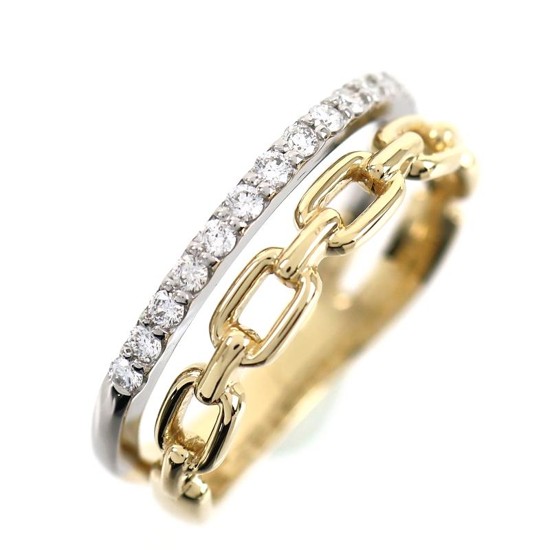 専用＊K18 YG pt900 ダイヤモンド ゴールドリング 指輪 13号 指輪 18金 レディース 13号 K18YG×Pt900 ダイヤ 0.18ct 4.0g デザイン