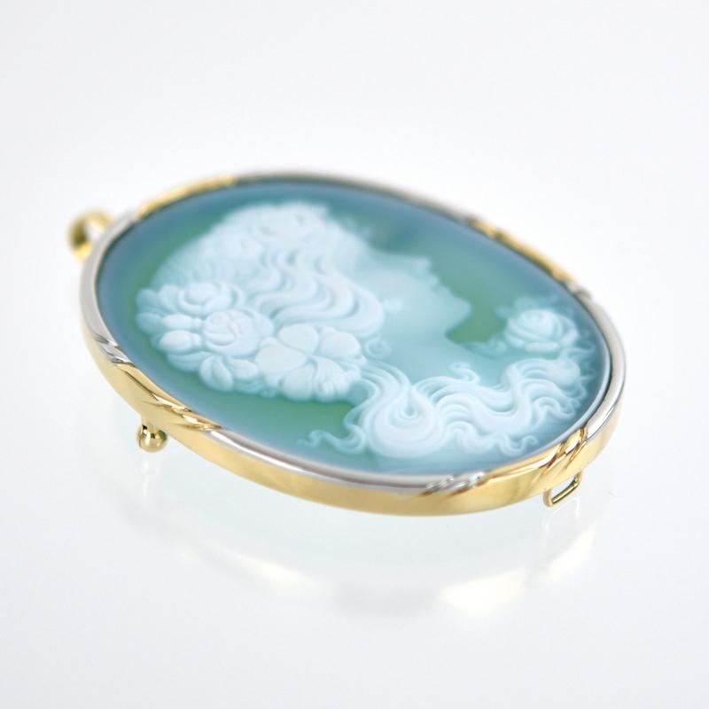 美品k18　金pt900ストーンカメオ　ブローチ＆ペンダントトップ兼用　メノウ カメオ ブローチ ペンダントトップ 2WAY アクセサリー レディース