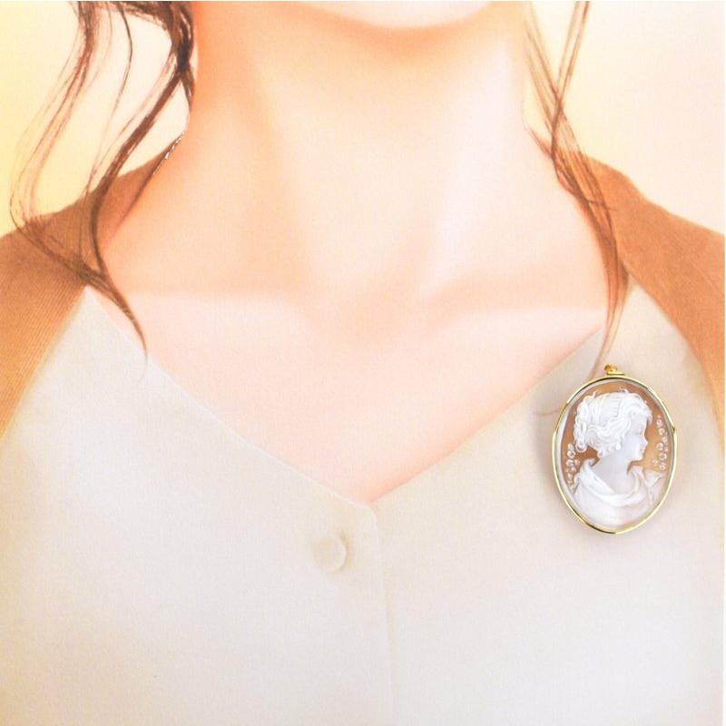 2WAY K18 YG カメオ ブローチ ペンダントトップ 鑑別書付 18金