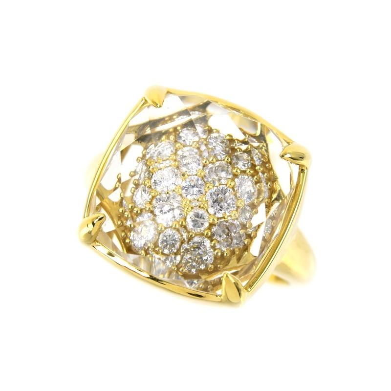 クォーツ 指輪 水晶リング 20.5号 ダイヤ 0.50ct 18金 18k イエロー