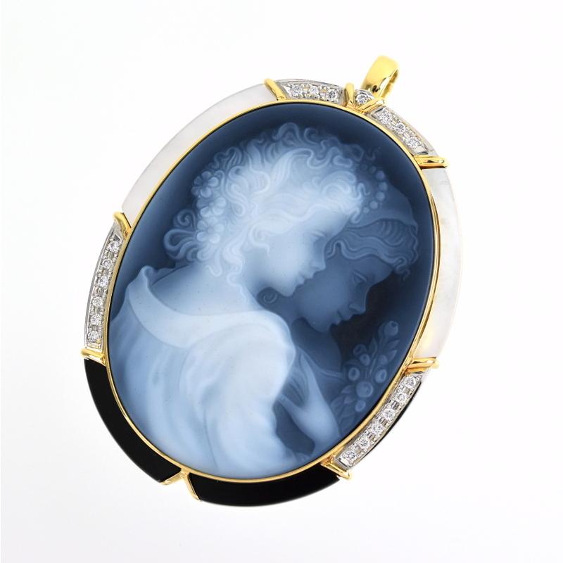 カメオ ブローチ ペンダントトップ 2way シェル オニキス メノウ