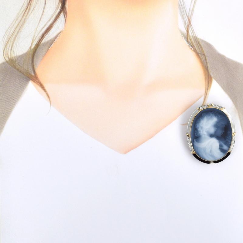 カメオ ブローチ ペンダントトップ 2way シェル オニキス メノウ