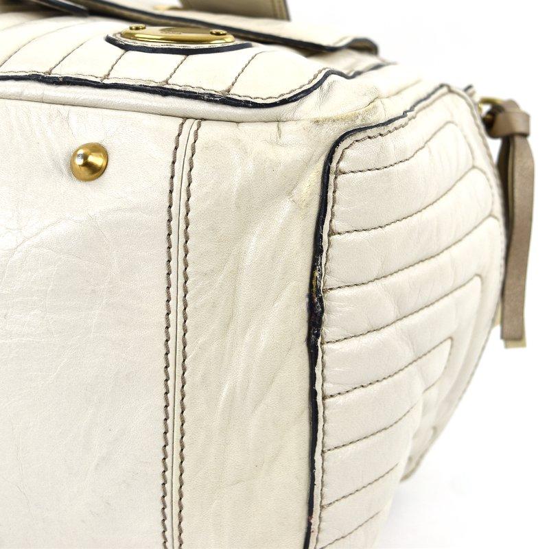 クロエ ホワイトレザー ロック付きハンドバッグ Chloe クロエ アビーロック チェーンバッグ 2way メタリック