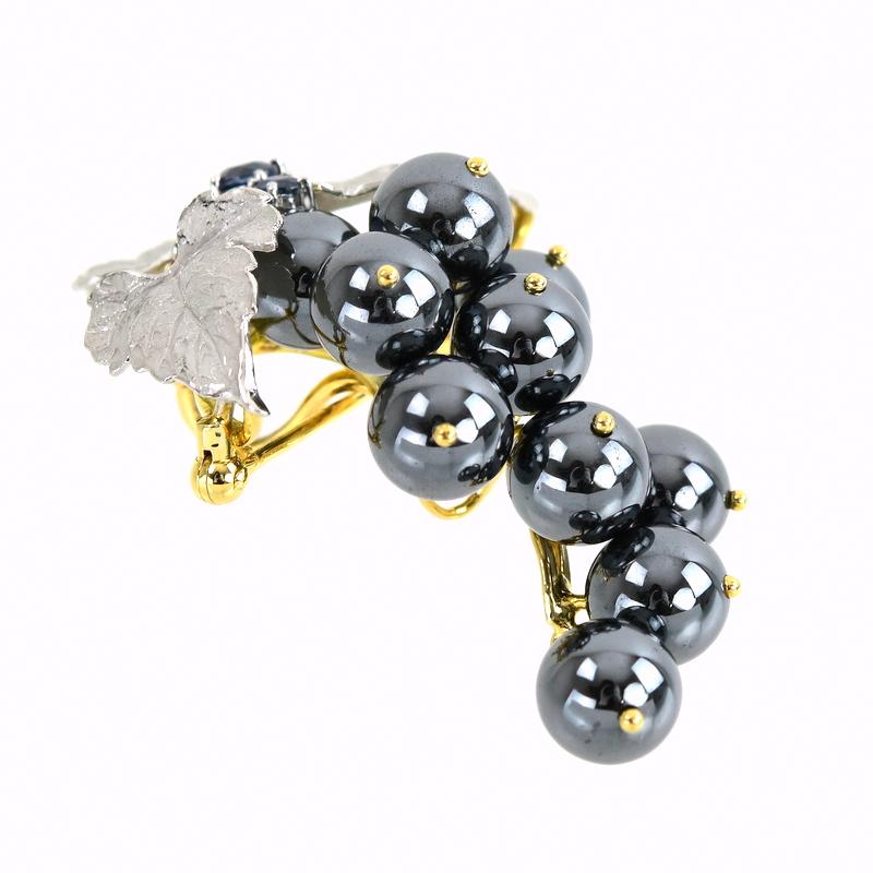 SILVER/K18金 緑色石付き 2WAYブローチ/ペンダントトップ