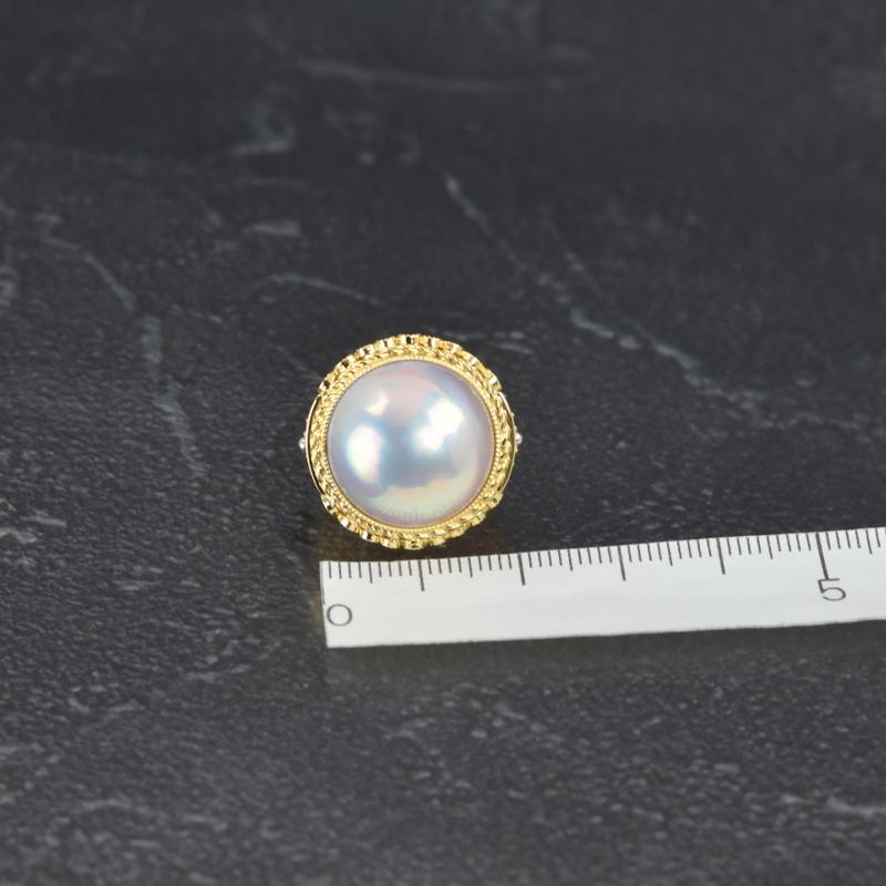 指輪 レディース 18金 マベパール 約16.0mm パールリング 10号 K18YG  