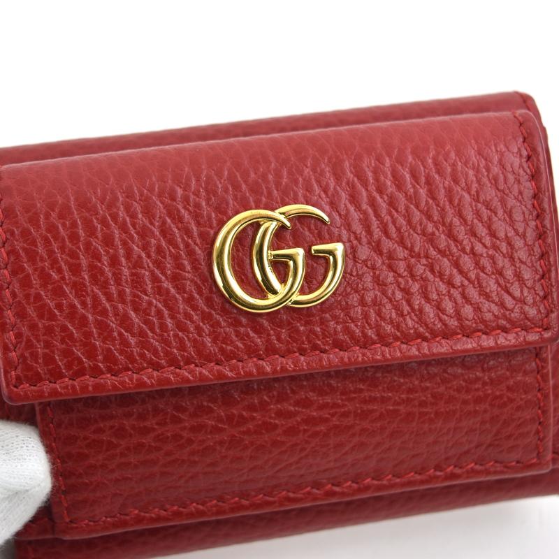 GUCCI グッチ ミニ財布 GGマーモント 3つ折り 523277 コンパクト ウォレット コインケース 札入れ 小さめ 小さい レッド 赤 ...