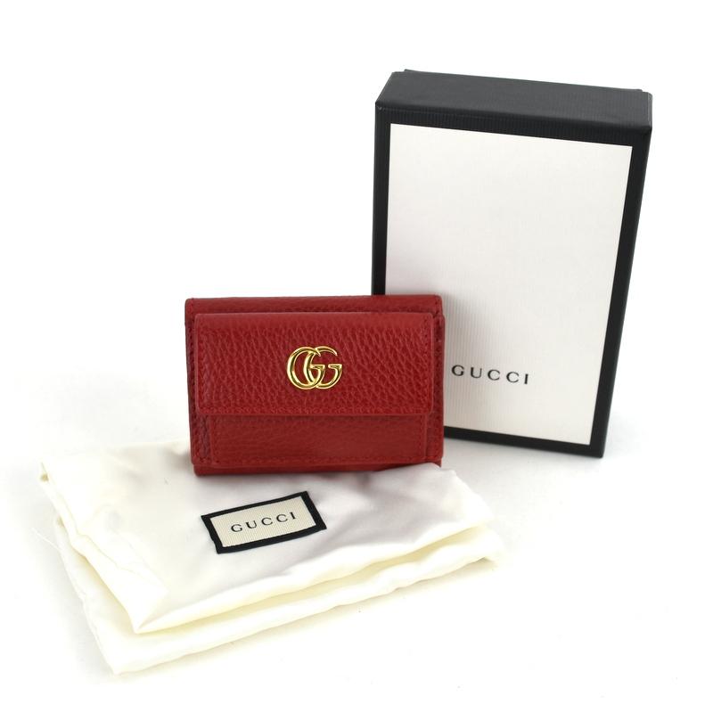 GUCCI グッチ ミニ財布 GGマーモント 3つ折り 523277 コンパクト ウォレット コインケース 札入れ 小さめ 小さい レッド 赤 ...