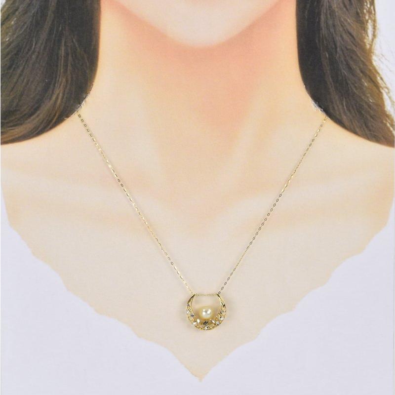 三日月 ネックレス 真珠 一粒パール 7.5mm 2WAY 約60cm 18k 18金