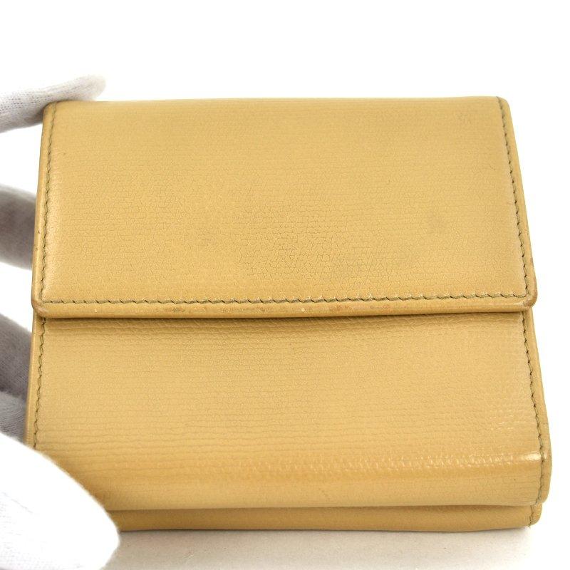CHANEL シャネル 三つ折り ミニ 財布 ココマーク ベージュ　Wホック CHANEL シャネル 三つ折り ミニ 財布 ココマーク ベージュ W
