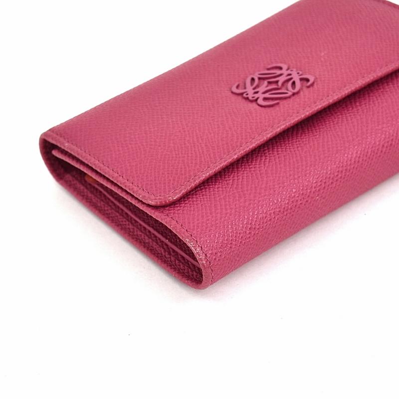 ロエベ 財布 ピンク系 二つ折り財布 レザー アナグラム 無地 小銭入れ