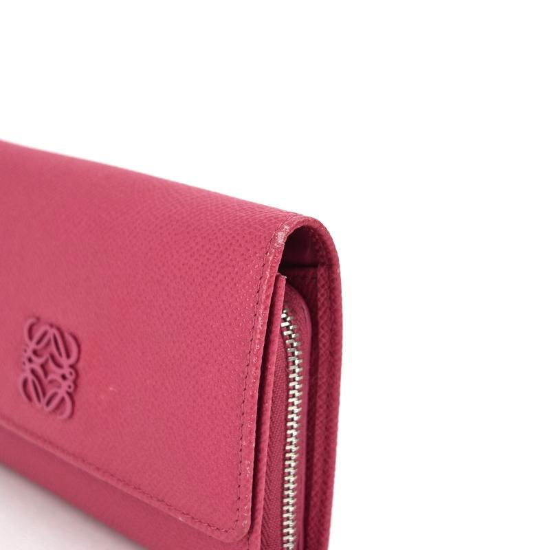 ロエベ 財布 ピンク系 二つ折り財布 レザー アナグラム 無地 小銭入れ