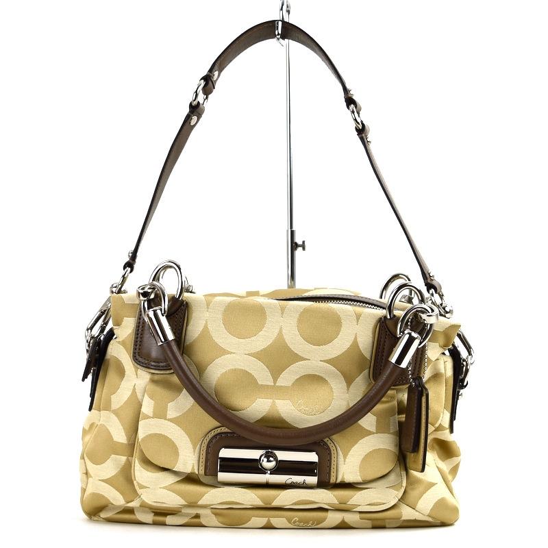 2602-299｜美品｜コーチ オプアート ハンドバッグ ベージュ ターンロック COACH（コーチ） バッグ レディース 2WAY ワンショルダー 肩掛け