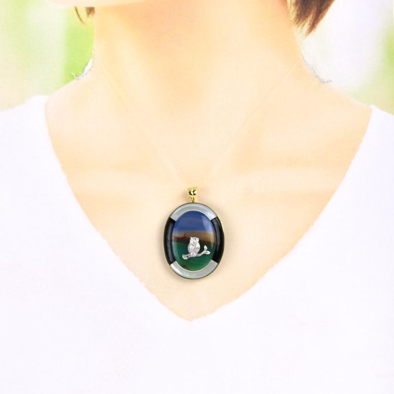 ブローチ 2WAY 18金 K18YG イエローゴールド オニキス シェル メノウ  