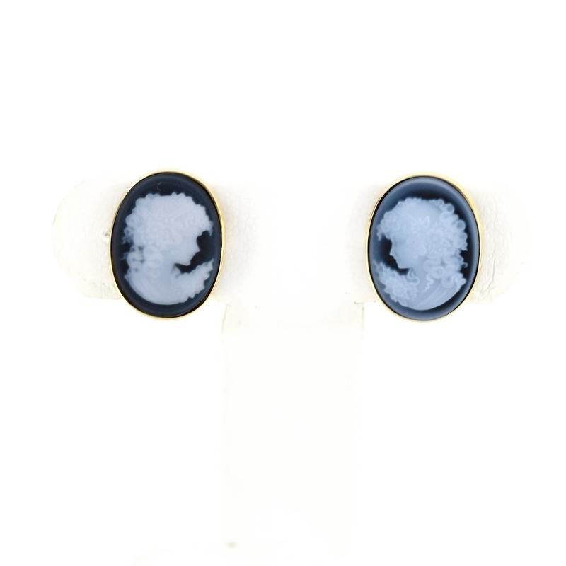 カメオ ジュエリー イヤリング 18金枠 K18YG メノウカメオ 女性像 横顔  