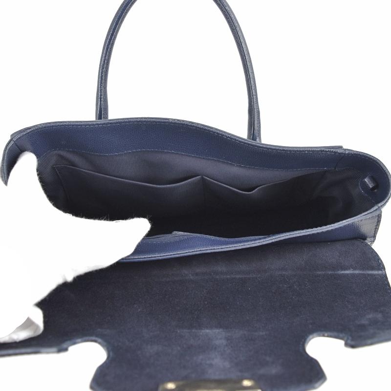 【極美品】FURLA ブラック 　濃紺　ネイビー　フルラ　ハンドバッグ フルラ クロコ型押し ハンドバッグ ダークネイビー レザーバッグ
