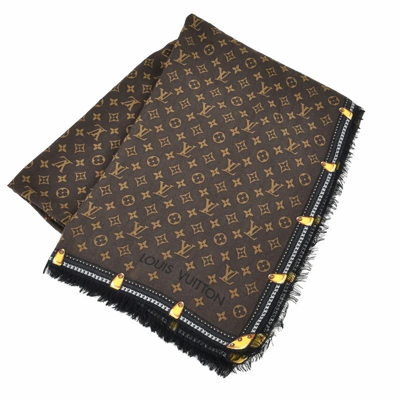【極美品】 LOUIS VUITTON モノグラム ストール 大判 ウールシルク LOUIS VUITTON ルイヴィトン モノグラム シルク×ウール ストール