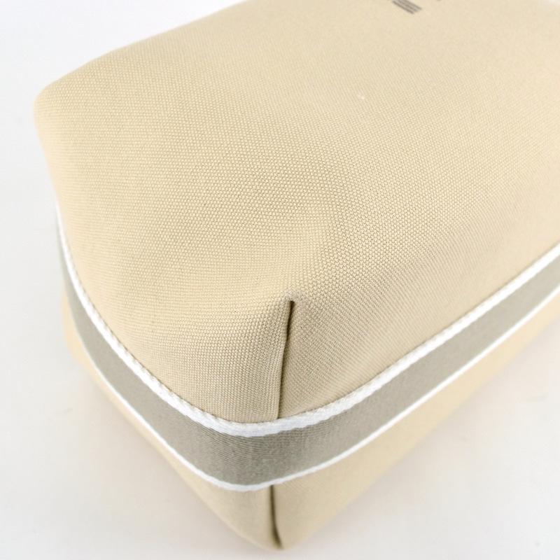 【美品】HERMES ポーチ レザー キャンバス エルメスブリッドアブラック GM ベージュ シルバー金具 レディース