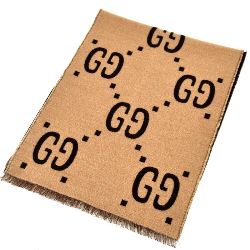 GUCCI（グッチ） GGジャカード ウールシルク スカーフ 495592 ブラウン