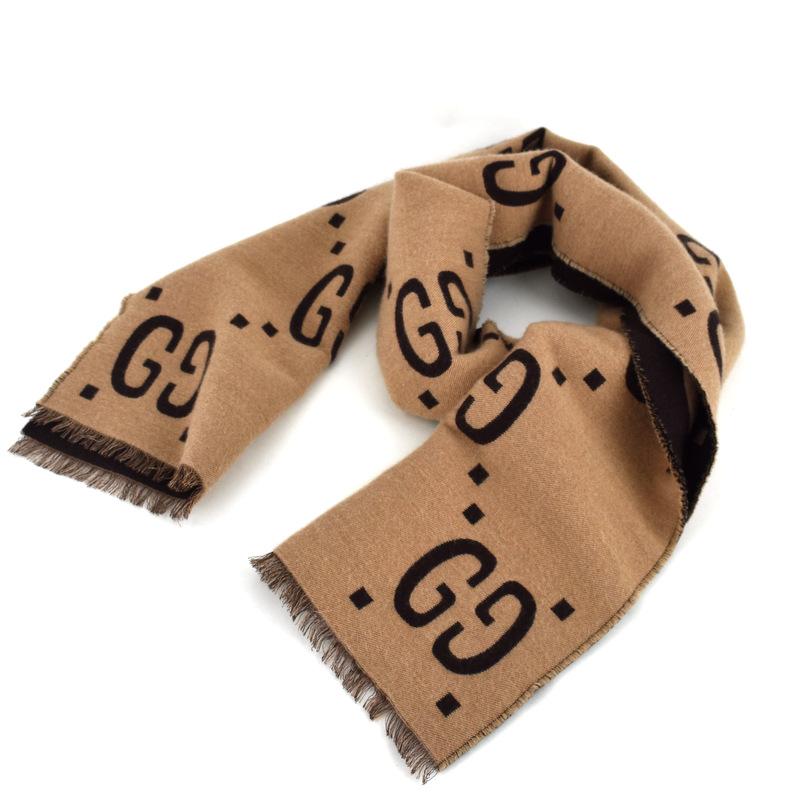 GUCCI（グッチ） GGジャカード ウールシルク スカーフ 495592 ブラウン