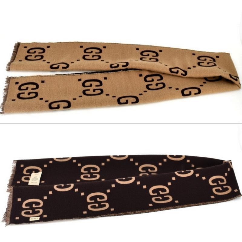 GUCCI（グッチ） GGジャカード ウールシルク スカーフ 495592 ブラウン