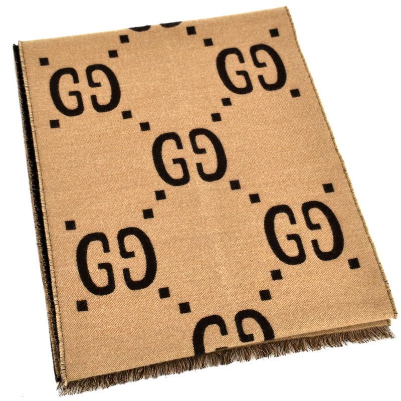 GUCCI（グッチ） GGジャカード ウールシルク スカーフ 495592 ブラウン