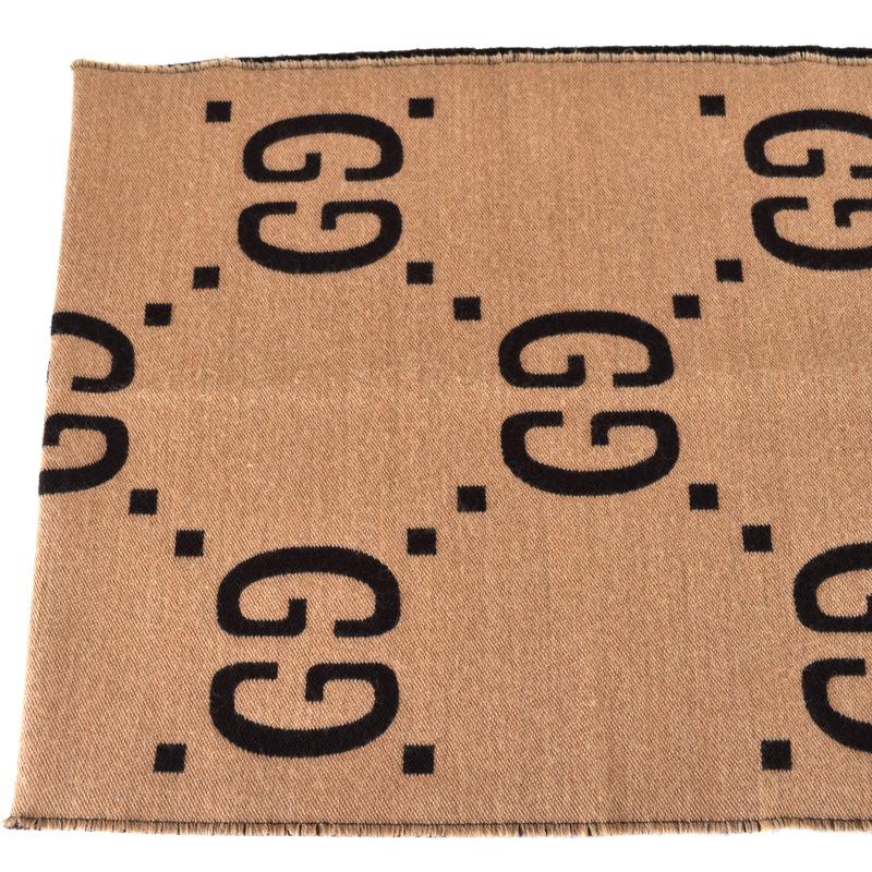 GUCCI（グッチ） GGジャカード ウールシルク スカーフ 495592 ブラウン