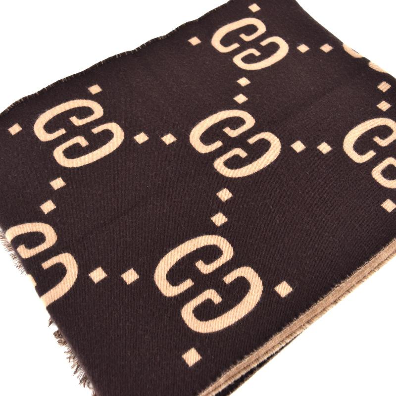 GUCCI（グッチ） GGジャカード ウールシルク スカーフ 495592 ブラウン