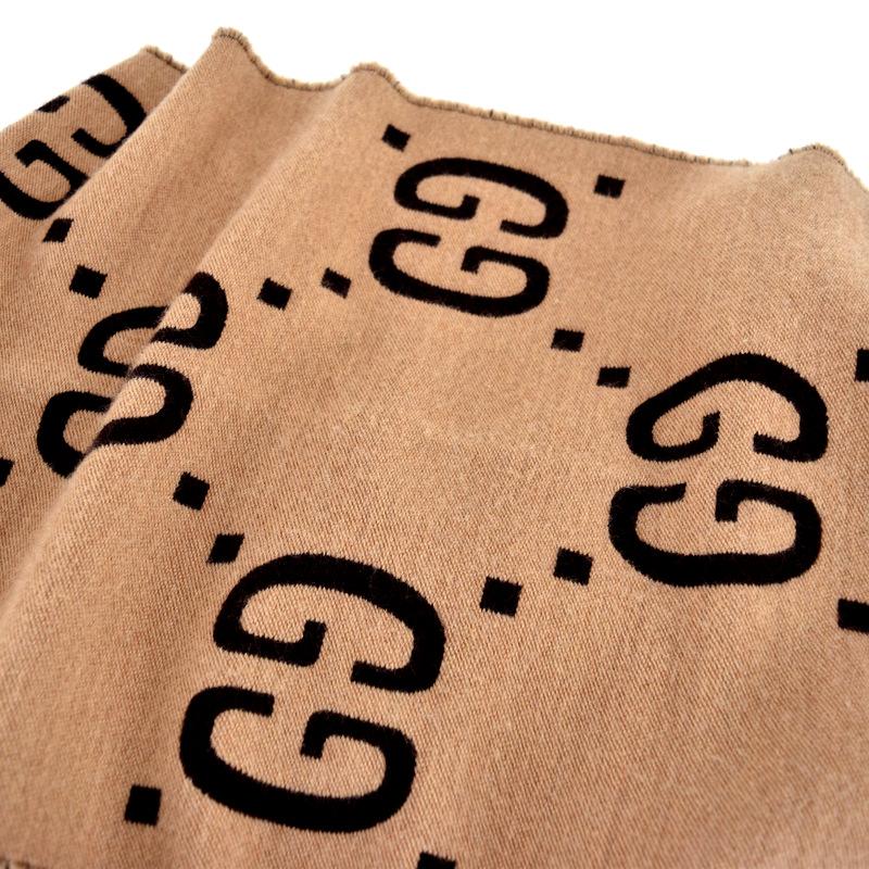 GUCCI（グッチ） GGジャカード ウールシルク スカーフ 495592 ブラウン