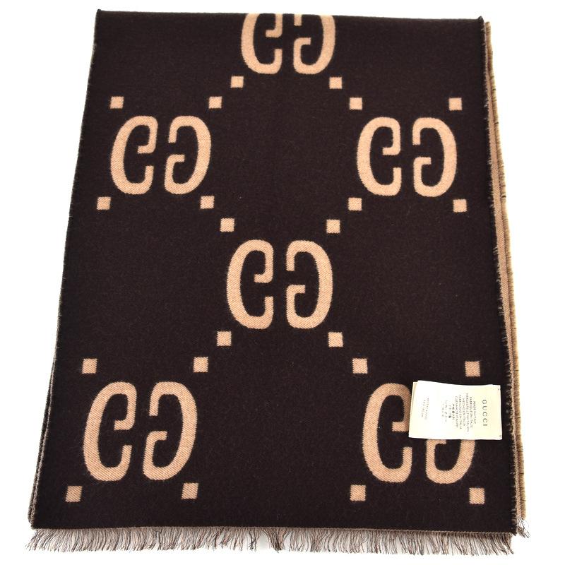 GUCCI（グッチ） GGジャカード ウールシルク スカーフ 495592 ブラウン