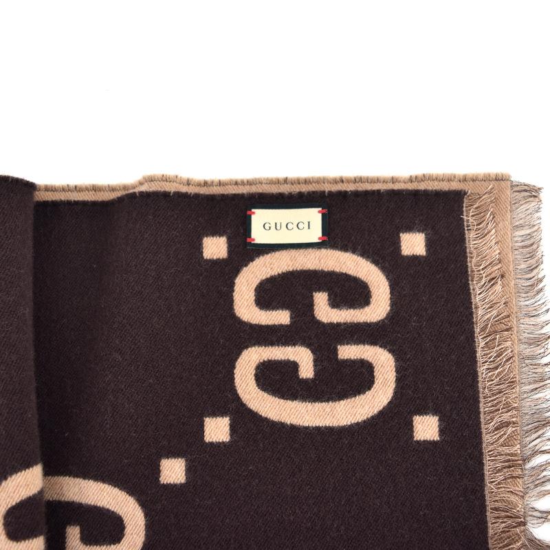 GUCCI（グッチ） GGジャカード ウールシルク スカーフ 495592 ブラウン