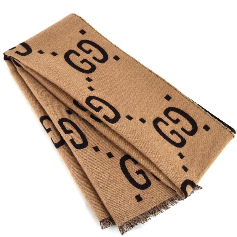 GUCCI（グッチ） GGジャカード ウールシルク スカーフ 495592 ブラウン