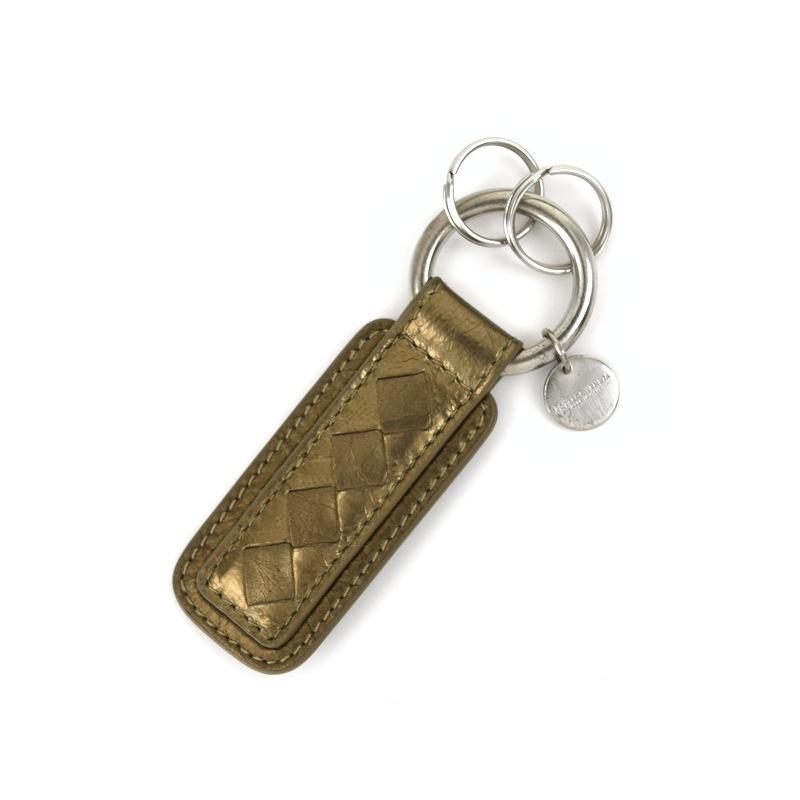 美品❤️ ボッテガヴェネタ　イントレチャート レザー　キーリング 2個セット BOTTEGA VENETA（ボッテガ・ヴェネタ） キーホルダー ブロンズ レザー