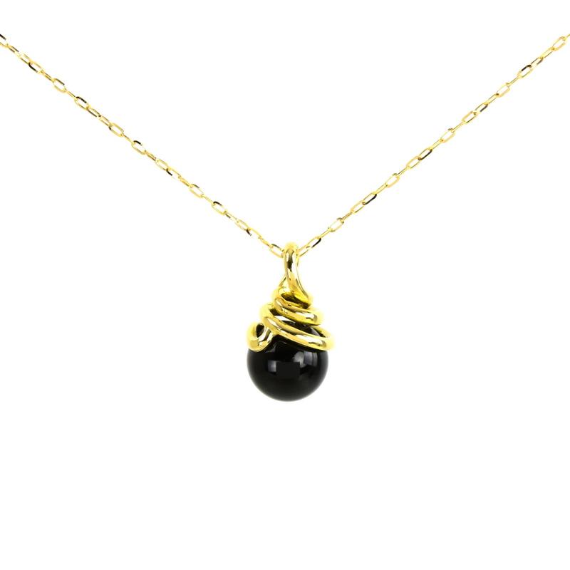 ネックレス セミロング レディース ジェット 黒玉 黒琥珀 9.6mm 50cm 