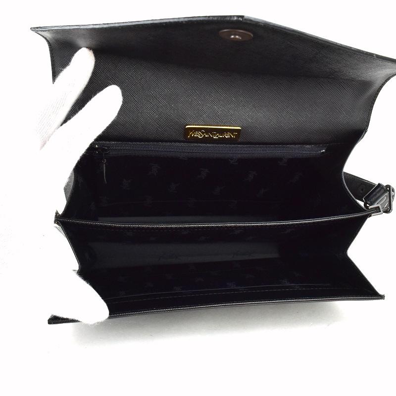 Saint Laurent ショルダーバッグ 黒 レザー 美品】イヴサンローランショルダーバッグYSLステッチ丸型レザー黒