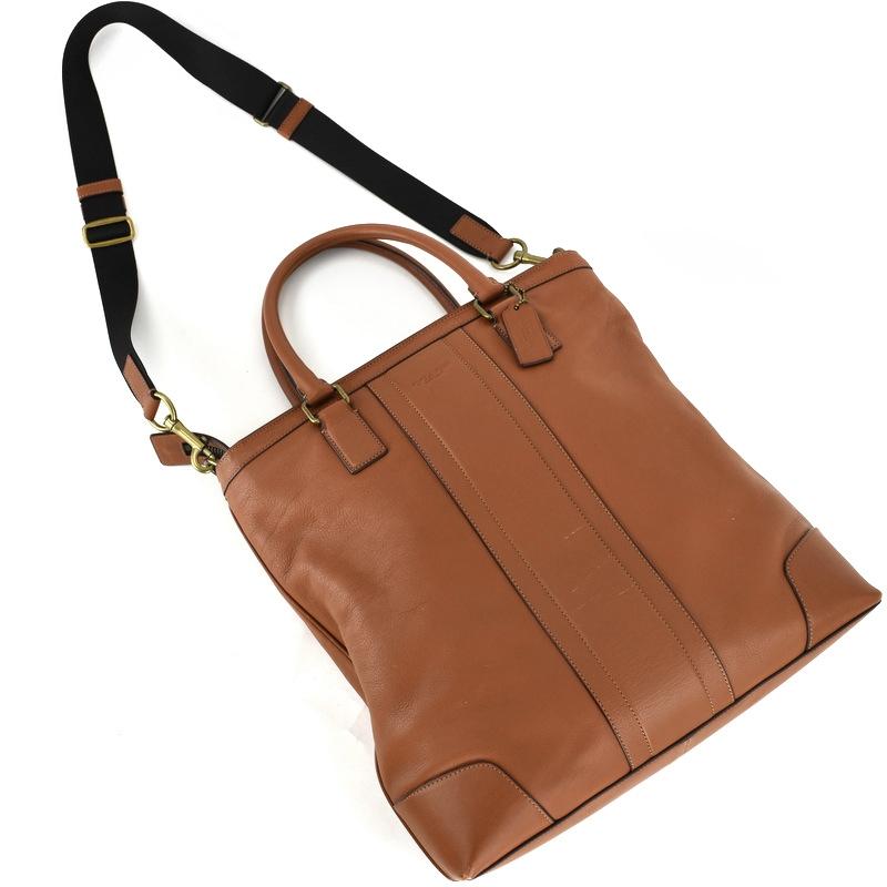 COACH（コーチ） 縦型 2WAYトート 斜め掛け 手提げ ブラウン レザー