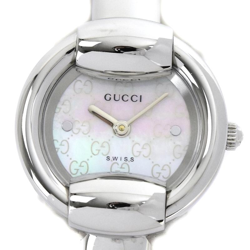 【美品・電池新品・付属品】GUCCI 1400L GG ホワイトシェル GUCCI - 美品！ GUCCI グッチ 電池&ベルト新品 レディース腕時計