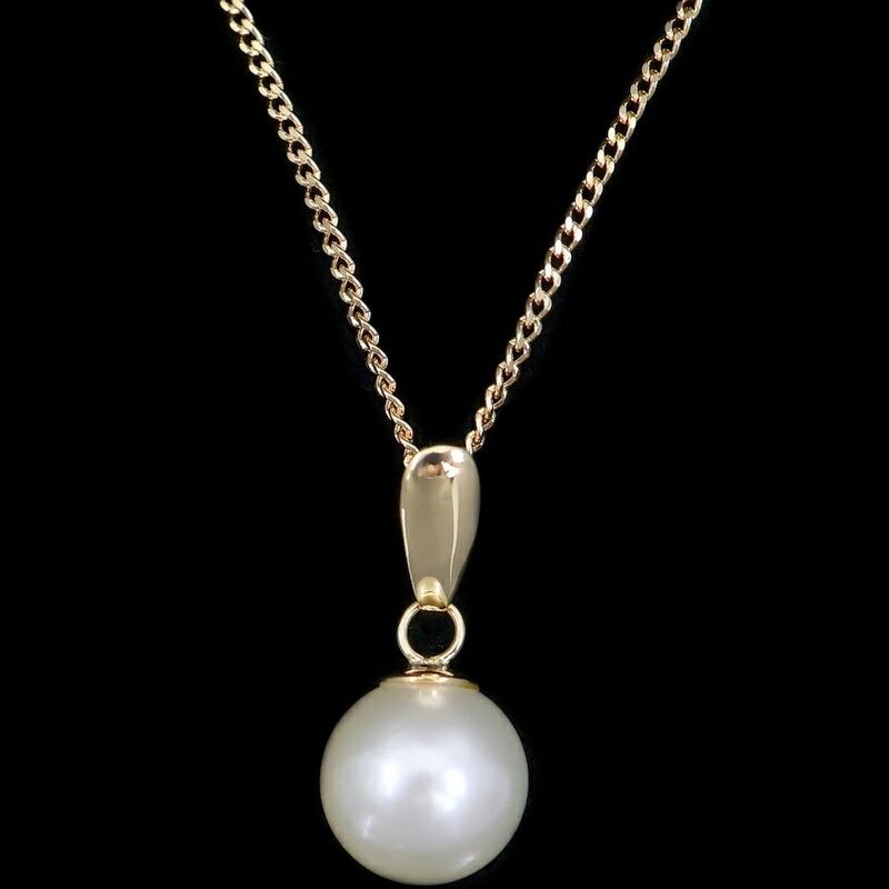 ネックレス 18金 レディース パールネックレス 7.3mm 40cm イエロー
