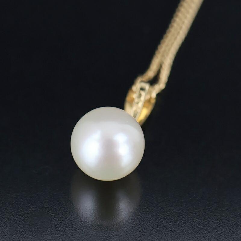 ネックレス 18金 レディース パールネックレス 7.3mm 40cm イエロー