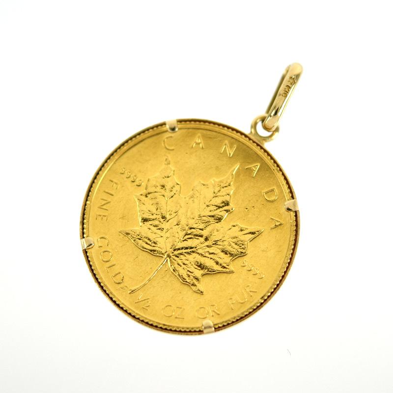 ペンダントトップ メイプルリーフ金貨 1/2oz 17.2g K24×K18 K18YG 