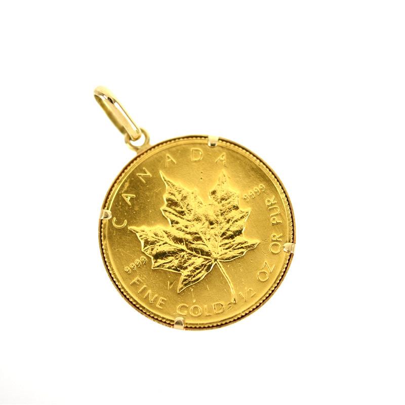 ペンダントトップ メイプルリーフ金貨 1/2oz 17.2g K24×K18 K18YG 