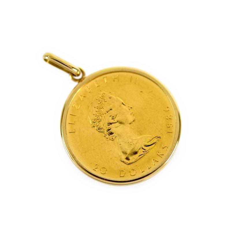 ペンダントトップ メイプルリーフ金貨 1/2oz 17.2g K24×K18 K18YG 