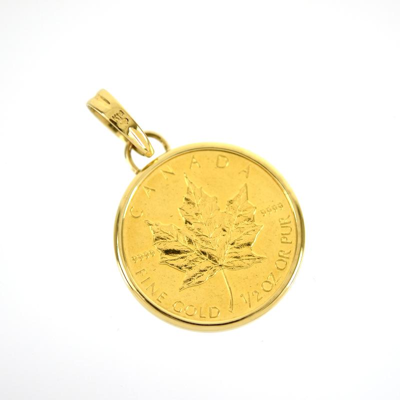 ペンダントトップ メイプルリーフ金貨 1/2oz 17.6g K24×K18 K18YG