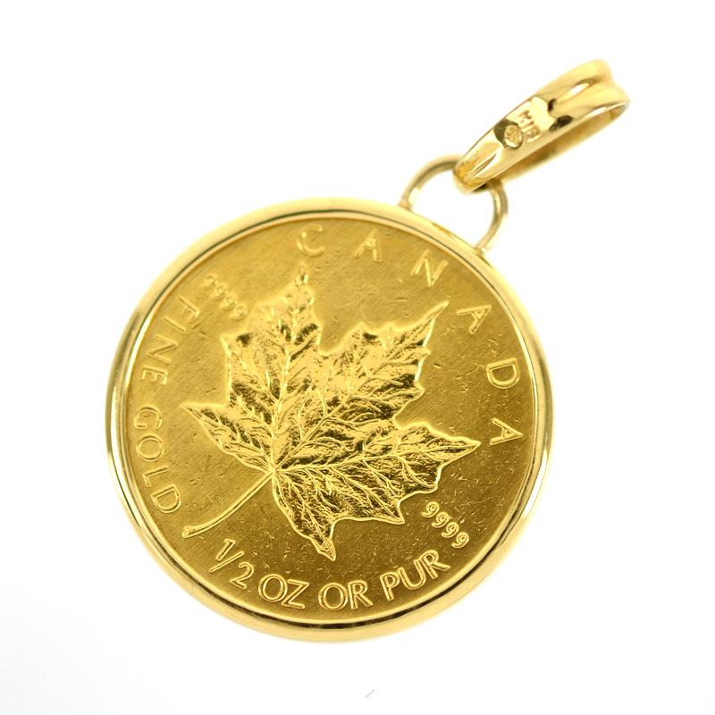ペンダントトップ メイプルリーフ金貨 1/2oz 17.6g K24×K18 K18YG