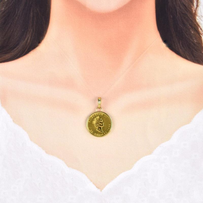 ペンダントトップ メイプルリーフ金貨 1/2oz 17.6g K24×K18 K18YG