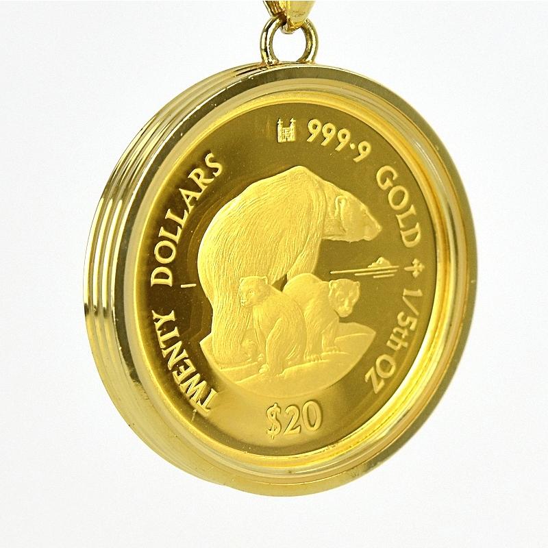 金貨 ペンダントトップ 20ドル 1/5oz ホッキョクグマ親子 エリザベス2