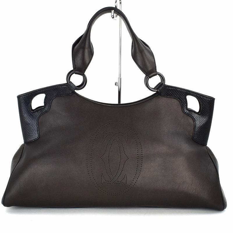 Cartier ダークブラウン レザー バッグ 楽天市場】【中古】 カルティエ ハンドバッグ マルチェロ ドゥ