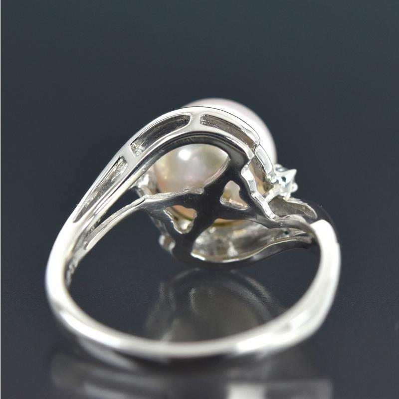 パールリング 一粒 真珠 指輪 8.2mm ダイヤモンド 0.02ct 8.5号 