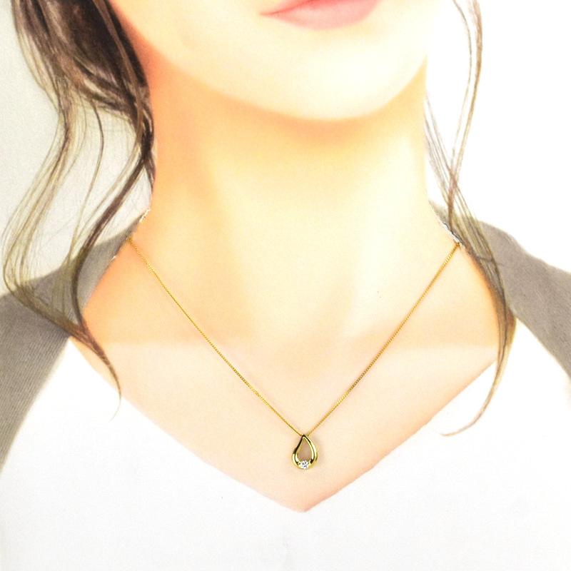 ダイヤ ネックレス イエローゴールド 18金 18k ダイア 0.12ct ペア 