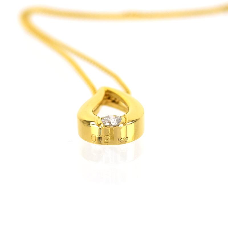 ダイヤ ネックレス イエローゴールド 18金 18k ダイア 0.12ct ペア 