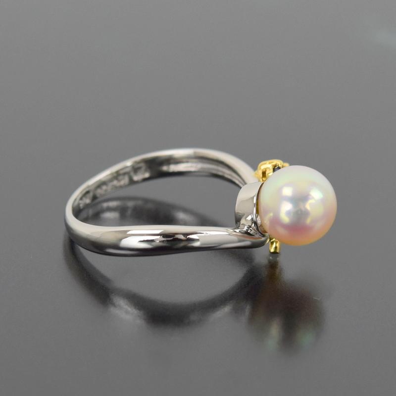 指輪 9号 パール 18Kイエローゴールド Pt900 パール 指輪 プラチナ900 イエローゴールド 18金 18k Pt900